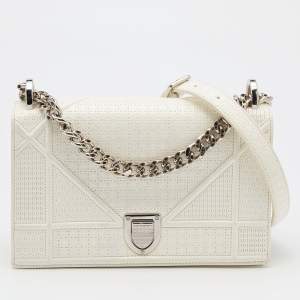 Pre Owned Dior White Microcannage Patent Leather Small Diorama Shoulder Bag