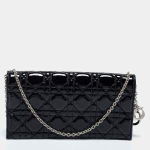 Dior Black Cannage Patent Leather Lady Dior Chain Clutch