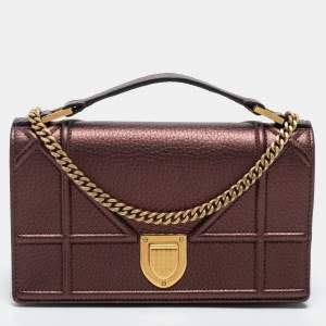 Pre Owned Dior Bronze Leather Diorama Top Handle Bag