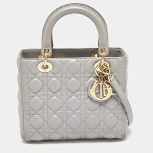 Dior Grey Cannage Leather Medium Lady Dior Tote