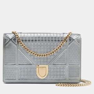 Dior Silver Micro Cannage Leather Diorama Wallet On Chain