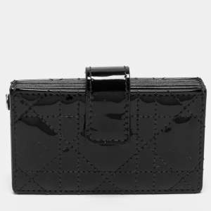 Pre Owned Dior Black Cannage Patent Leather Lady Dior 5 Gusset Card Holder