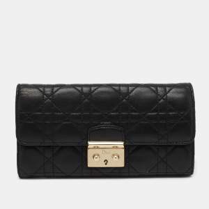 Pre Owned Dior Black Cannage Leather Miss Dior Continental Wallet