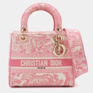 Dior Pink/White Canvas Toile De Jouy Medium Lady D-Lite Tote