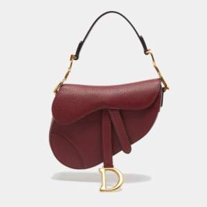 Dior Burgundy Leather Saddle Bag