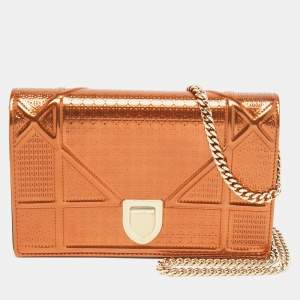 Dior Metallic Bronze Micro Cannage Patent Leather Diorama Wallet on Chain 