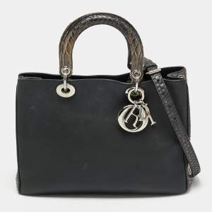 Pre Owned Dior Black Leather And Python Medium Diorissimo Shopper Tote