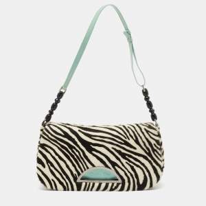Pre Owned Dior Tricolor Zebra Print Calfhair and Patent Leather Malice Shoulder Bag