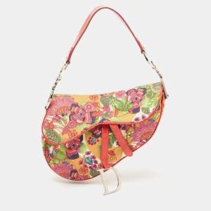 Dior Multicolor Floral Canvas and Patent Leather Saddle Shoulder Bag
