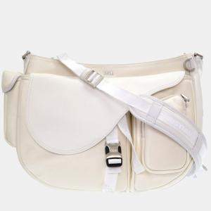 Dior White Canvas Leather Roller Coaster Soft Saddle Shoulder Bag