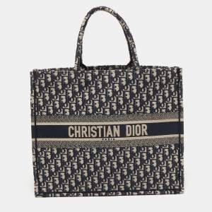 Pre Owned Dior Blue Oblique Canvas Large Book Tote