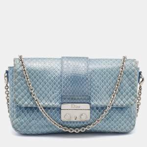 Pre Owned Dior Light Blue Python Leather Miss Dior Flap Bag