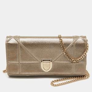 Pre Owned Dior Metallic Gold Leather Diorama Wallet on Chain