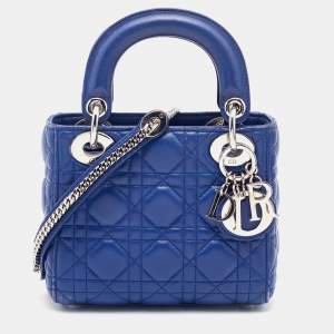 Dior Blue Cannage Quilted Leather Mini Lady Dior Bag
