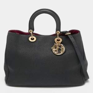 Pre Owned Dior Black Leather Large Diorissimo Shopper Tote
