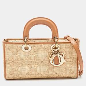 Dior Beige/Brown Cannage Raffia and Leather Lady D-Joy Bag