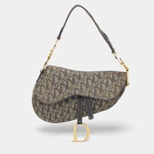 Dior Blue Oblique Denim and Leather Saddle Bag