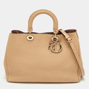 Pre Owned Dior Beige Leather Large Diorissimo Shopper Tote
