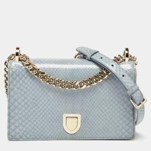 Dior Blue Snakeskin Diorama Flap Shoulder Bag