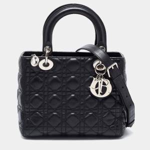 Dior Black Cannage Leather Medium Lady Dior Tote