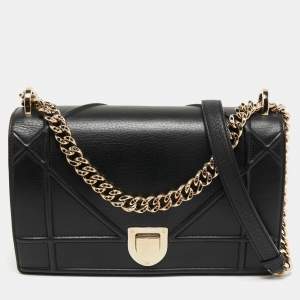 Pre Owned Dior Black Leather Medium Diorama Flap Shoulder Bag