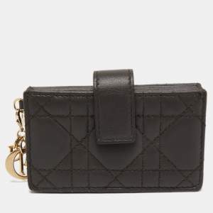 Pre Owned Dior Dark Grey Cannage Leather 5 Gusset Card Holder