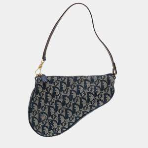 Dior Navy Blue Canvas Saddle Clutch Bag 