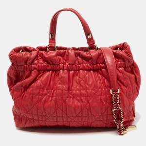Pre Owned Dior Red Leather Delices Gaufre Tote
