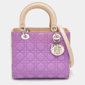 Pre Owned Dior Multicolor Cannage Leather and Water Snake Medium Lady Dior Tote