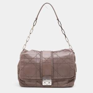 Pre Owned Dior Taupe Grey Leather New Lock Ruffle Flap Bag