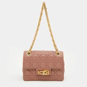 Pre Owned Dior Dark Beige Cannage Leather Miss Dior CD Logo Lined Flap Bag