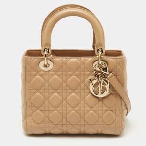 Dior Beige Cannage Leather Medium Lady Dior Tote