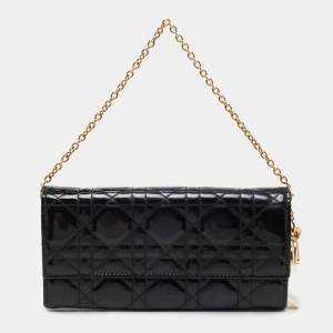 Dior Black Cannage Patent Leather Lady Dior Wallet On Chain