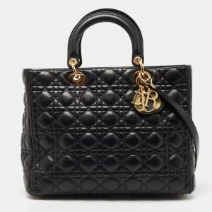 Dior Black Cannage Leather Large Lady Dior Tote
