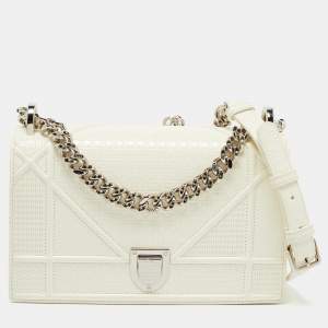 Pre Owned Dior White Patent Leather Small Diorama Shoulder Bag
