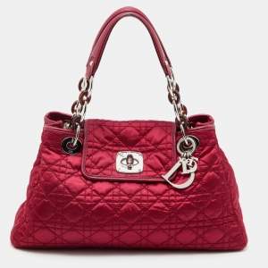 Pre Owned Dior Red Quilted Cannage Satin Charming Lock Satchel