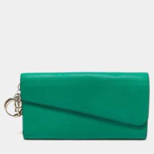 Pre Owned Dior Green/Light Blue Leather Diorissimo Rencontre Wallet