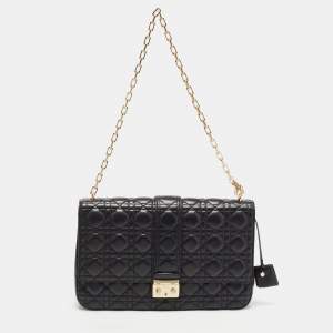 Pre Owned Dior Black Cannage Leather Large Miss Dior Flap Bag