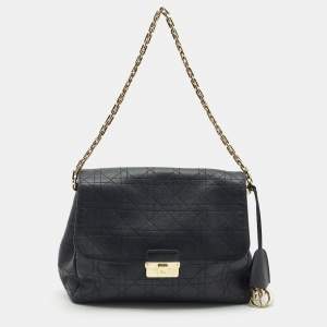 Pre Owned Dior Black Cannage Leather Large Diorling Shoulder Bag