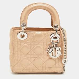 Dior Beige Shimmering Leather Mini Chain Lady Dior Tote