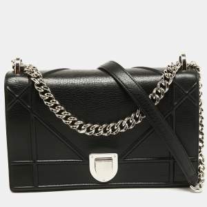 Pre Owned Dior Black Leather Medium Diorama Shoulder Bag