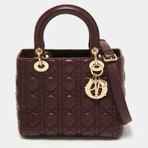 Dior Burgundy Cannage Leather Medium Lady Dior Tote