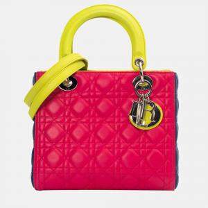 Dior Pink/Blue/yellow Leather Lady Dior Bag