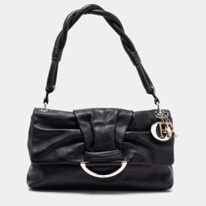 Pre Owned Dior Black Leather Demi Lune Flap Shoulder Bag