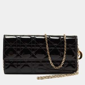 Pre Owned Dior Black Cannage Patent Leather Lady Dior Chain Clutch