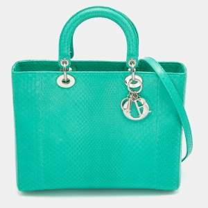Pre Owned Dior Green Python Large Lady Dior Tote
