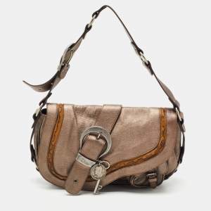 Dior Gun Metal Leather Gaucho Saddle Shoulder Bag