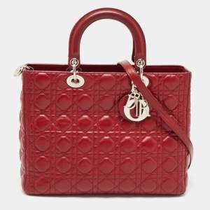 Dior Red Cannage Leather Large Lady Dior Tote
