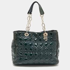 Dior Green Cannage Patent Leather Soft Lady Dior Shopper Tote