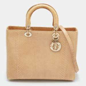 مملوكة مسبقًا Dior Beige Python Large Lady Dior Tote